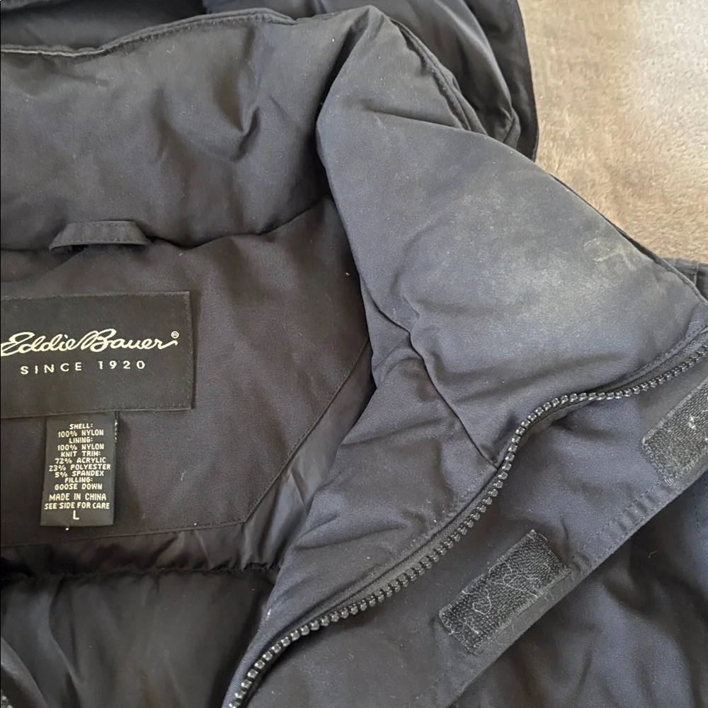 Eddie Bouer Men's Black‎ Removable Hoodie Goose Down Winter Coat Jacket Size L